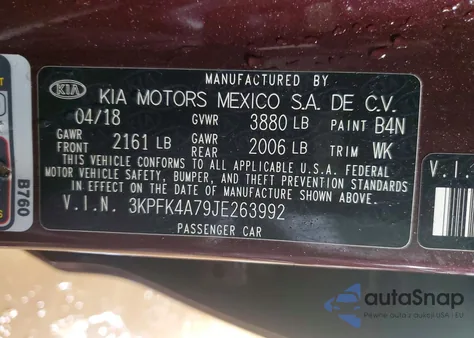 2018 Kia Forte Lx from USA, damaged, VIN 3KPFK4A79JE263992